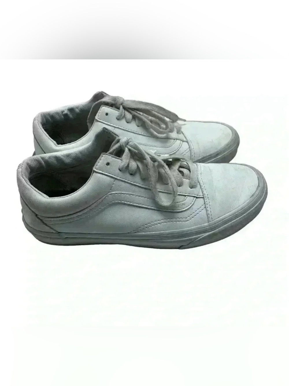 Vans Old Skool skater White Leather Sneakers skateboarding size 8.5 skater girl